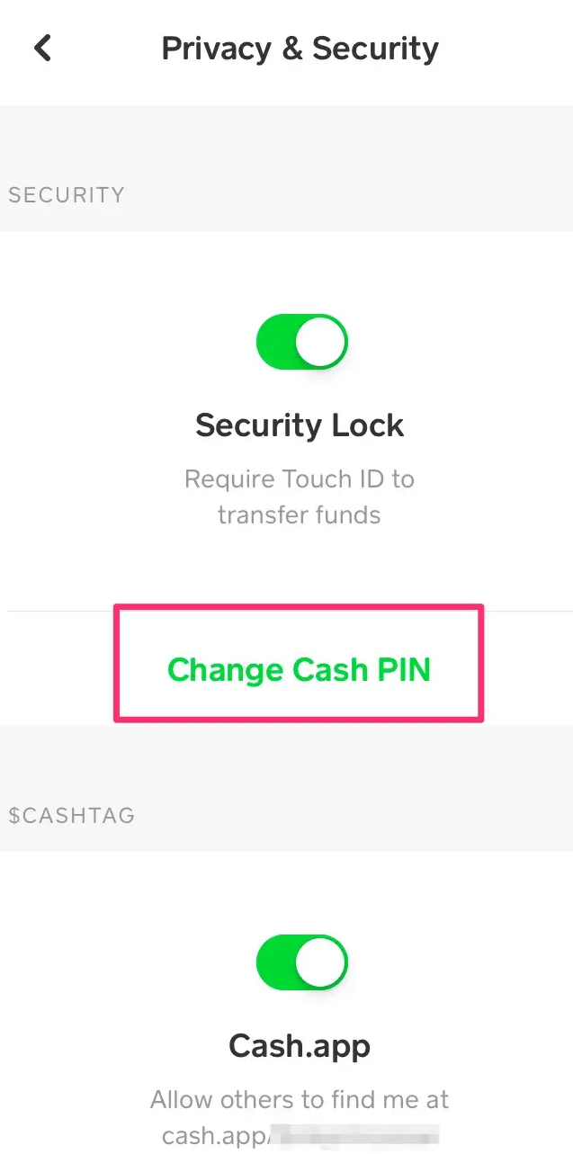 Selecting "Change Cash PIN." Option